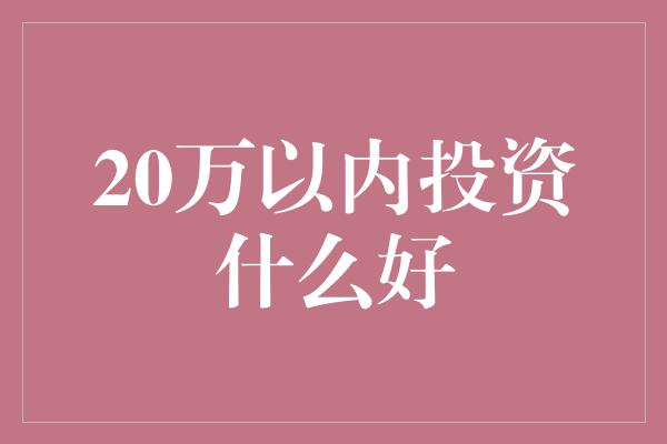 20万以内投资什么好