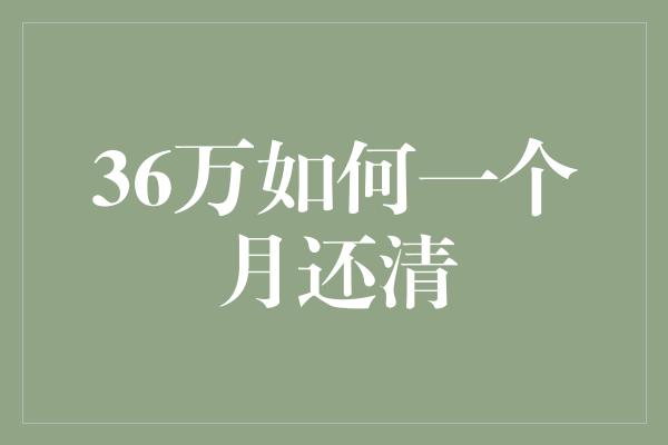 36万如何一个月还清