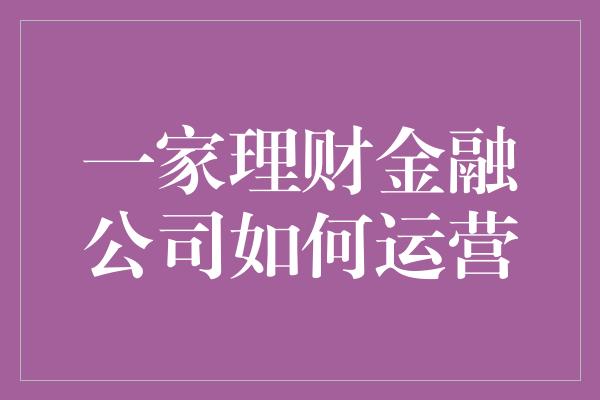 一家理财金融公司如何运营