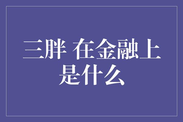 三胖 在金融上是什么