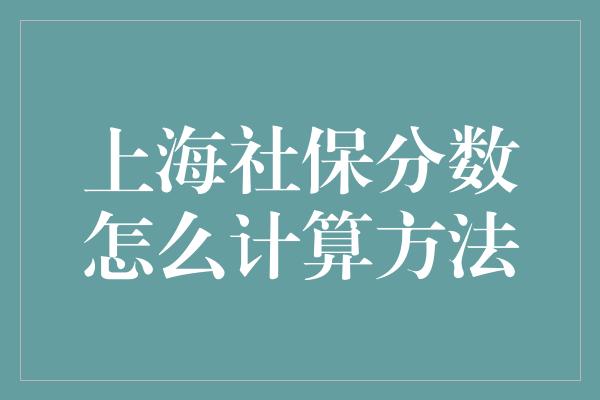 上海社保分数怎么计算方法