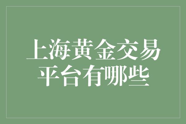 上海黄金交易平台有哪些