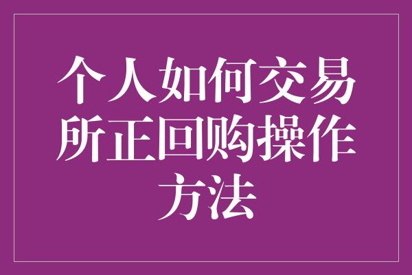 个人如何交易所正回购操作方法