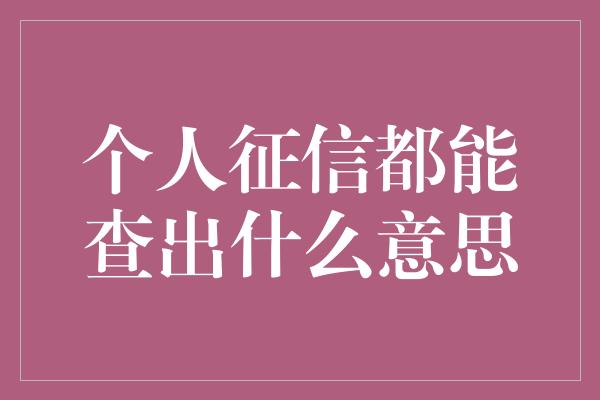 个人征信都能查出什么意思