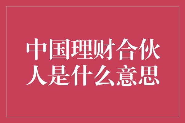 中国理财合伙人是什么意思