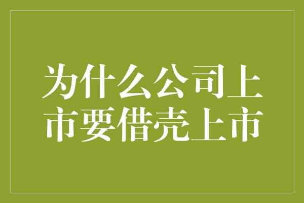 为什么公司上市要借壳上市