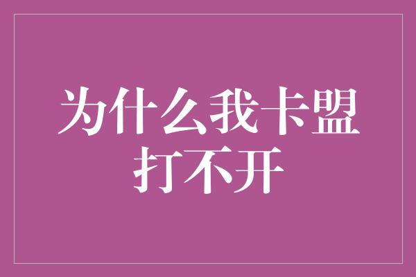 为什么我卡盟打不开