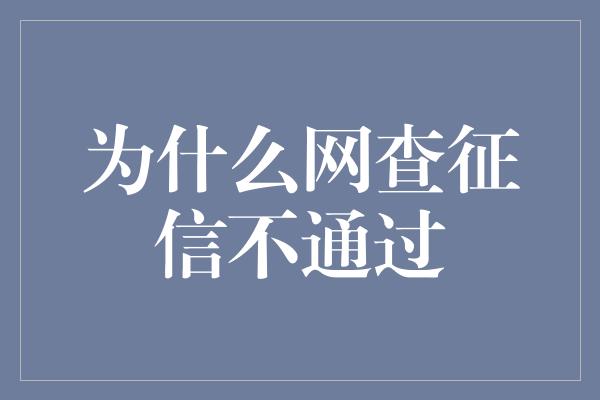 为什么网查征信不通过