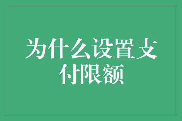 为什么设置支付限额