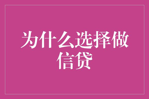 为什么选择做信贷