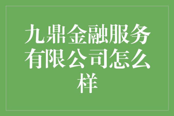 九鼎金融服务有限公司怎么样