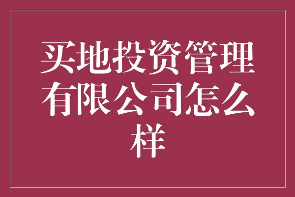 买地投资管理有限公司怎么样