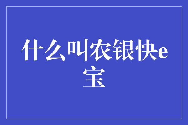 什么叫农银快e宝