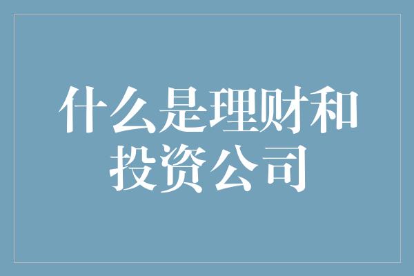 什么是理财和投资公司