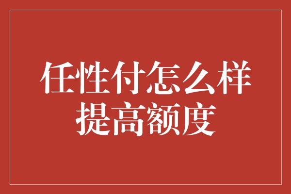 任性付怎么样提高额度