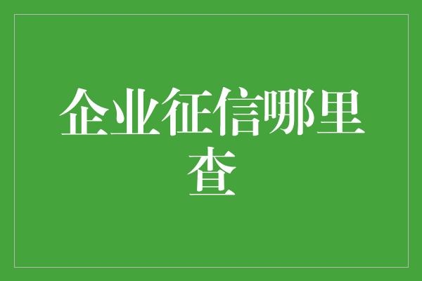 企业征信哪里查