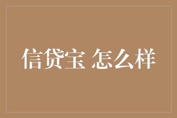 信贷宝 怎么样