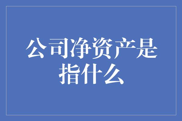 公司净资产是指什么