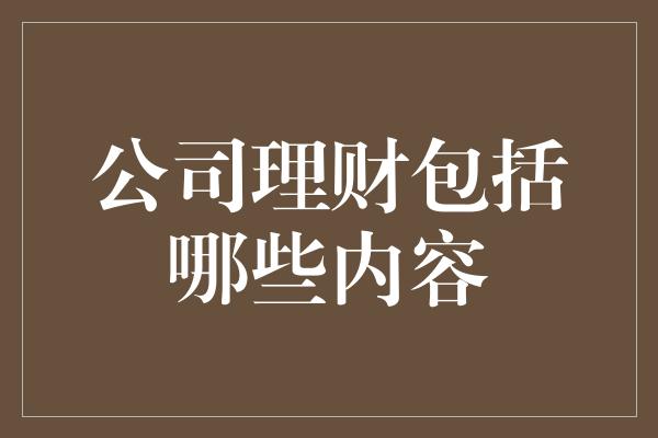 公司理财包括哪些内容