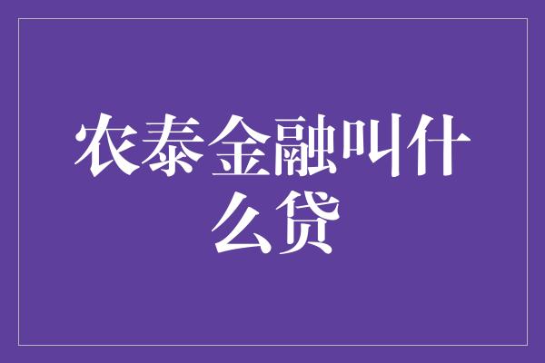 农泰金融叫什么贷