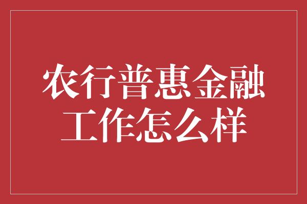 农行普惠金融工作怎么样