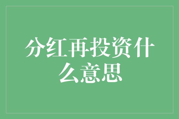 分红再投资什么意思