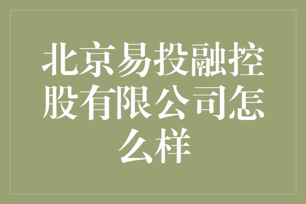 北京易投融控股有限公司怎么样