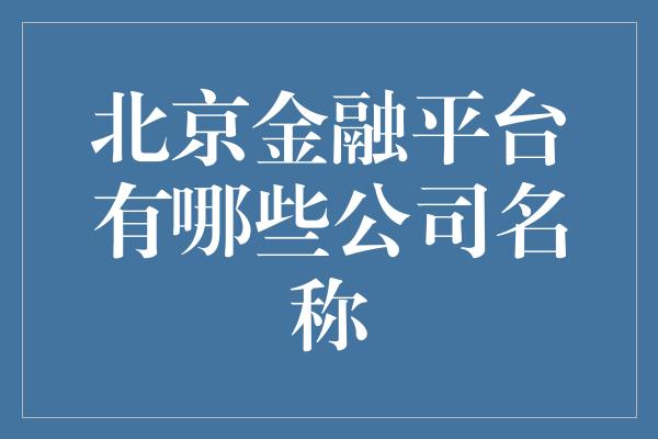 北京金融平台有哪些公司名称