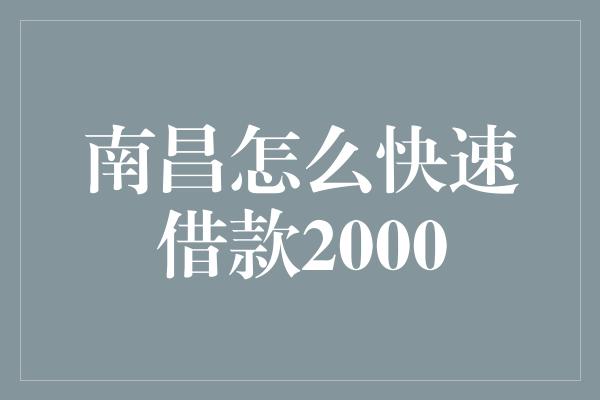 南昌怎么快速借款2000