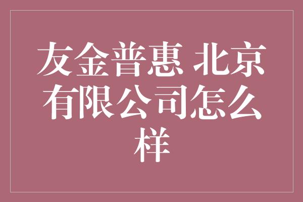 友金普惠 北京有限公司怎么样