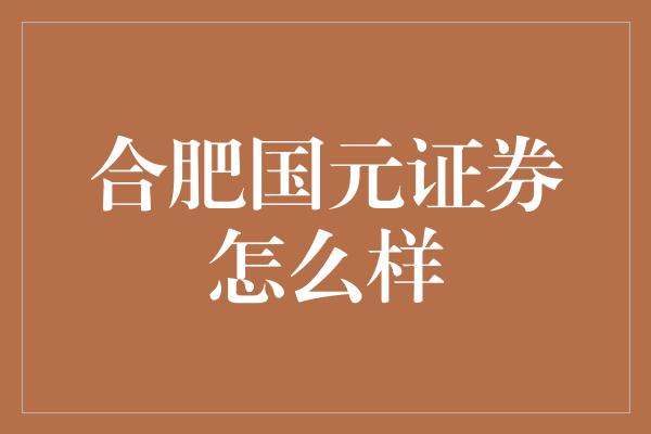 合肥国元证券怎么样