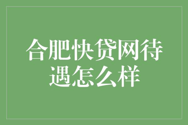 合肥快贷网待遇怎么样