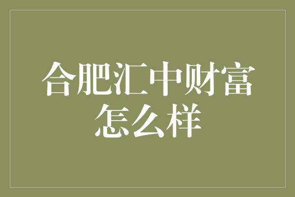 合肥汇中财富怎么样