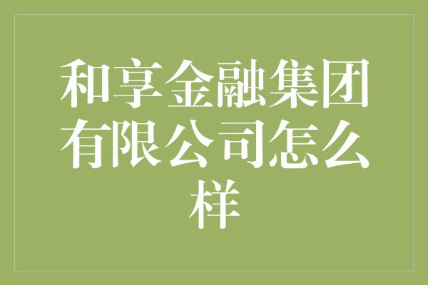 和享金融集团有限公司怎么样