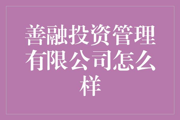 善融投资管理有限公司怎么样