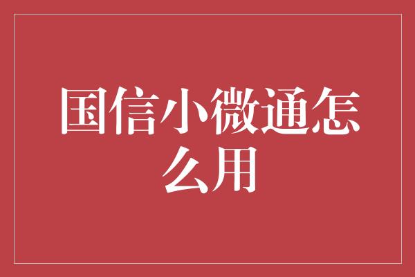 国信小微通怎么用