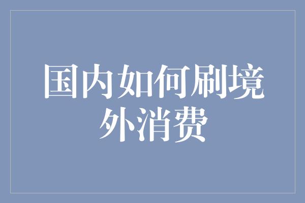 国内如何刷境外消费