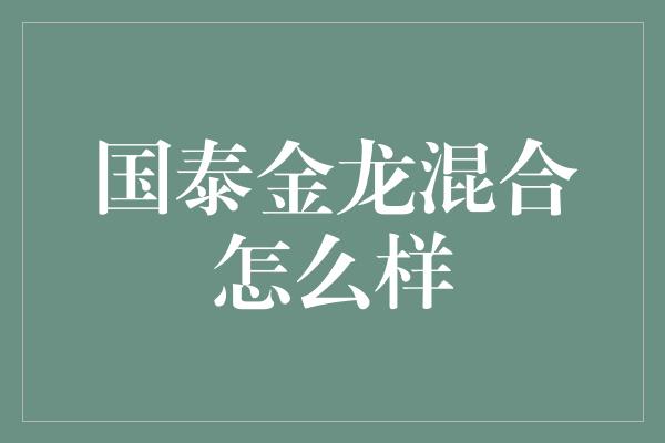 国泰金龙混合怎么样