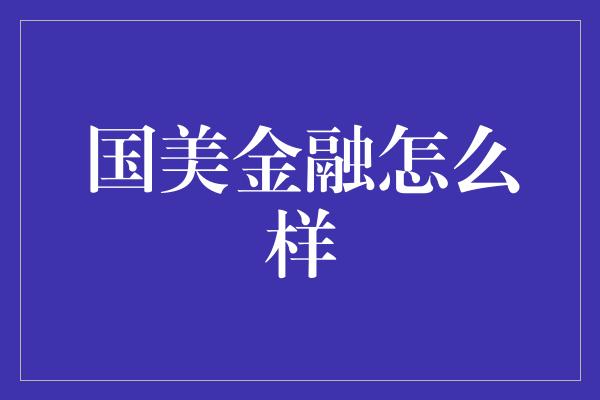 国美金融怎么样