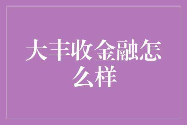 大丰收金融怎么样