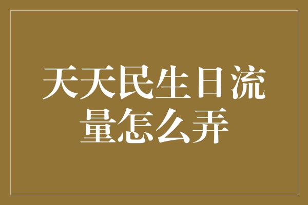 天天民生日流量怎么弄