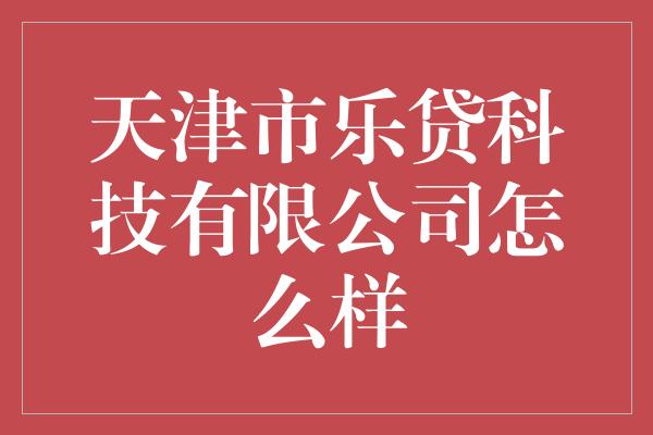 天津市乐贷科技有限公司怎么样