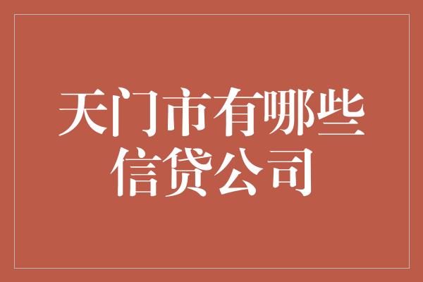 天门市有哪些信贷公司