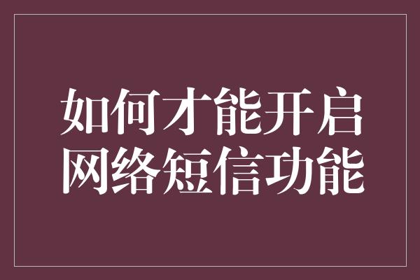 如何才能开启网络短信功能