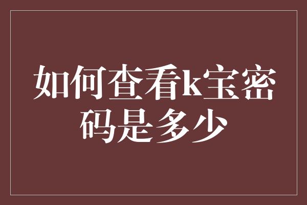 如何查看k宝密码是多少