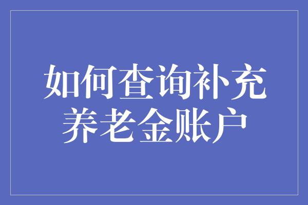 如何查询补充养老金账户