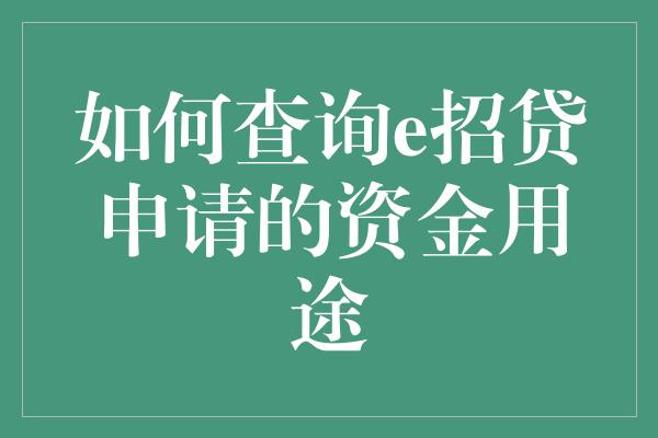 如何查询e招贷申请的资金用途