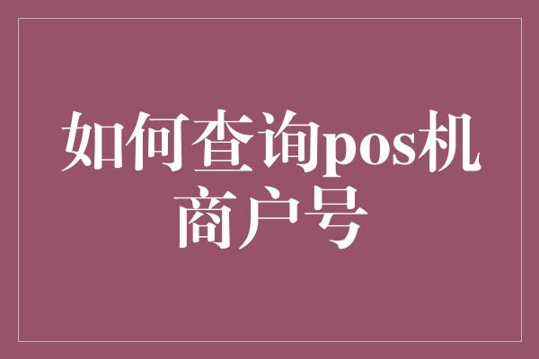 如何查询pos机商户号