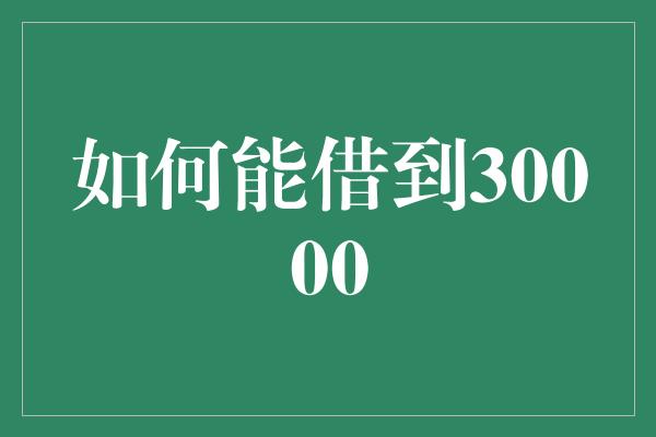 如何能借到30000