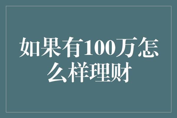 如果有100万怎么样理财